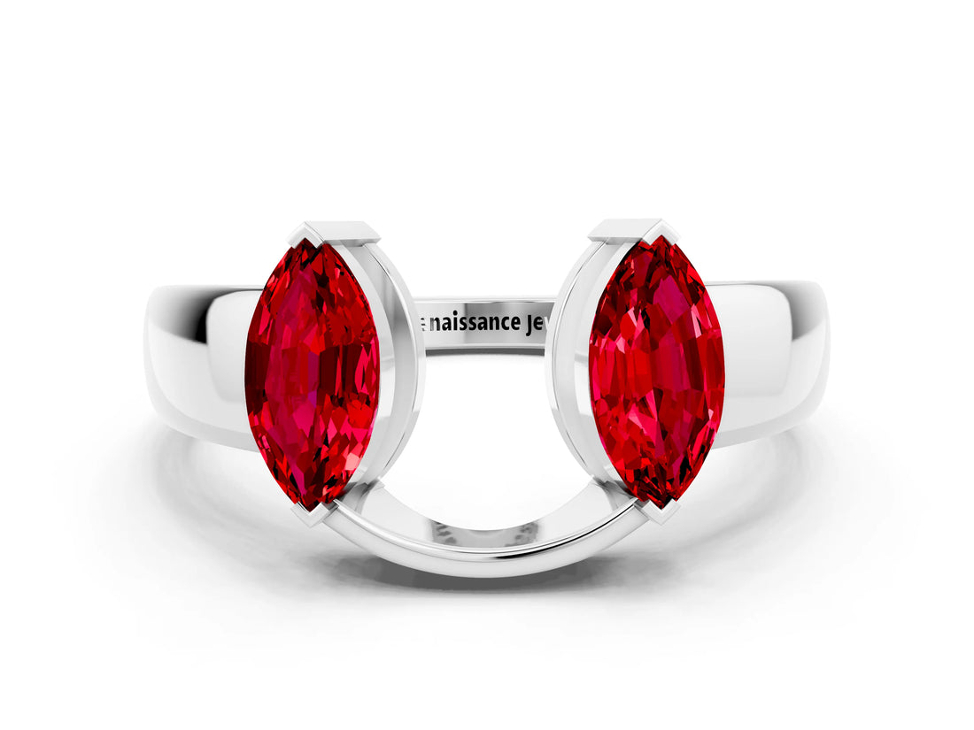 White gold Marquise Ruby Open Band Ring with Tension Setting_6
