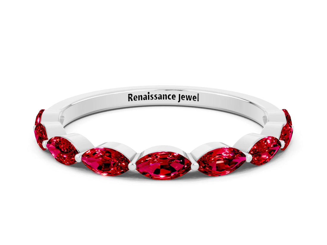 White gold Marquise Ruby Prong Set Half-Eternity Band_6
