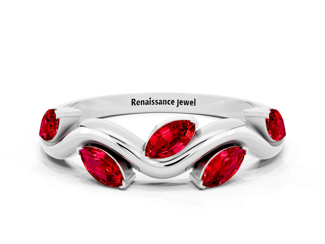 White gold Marquise Ruby Twisted Band with Prong Setting_6