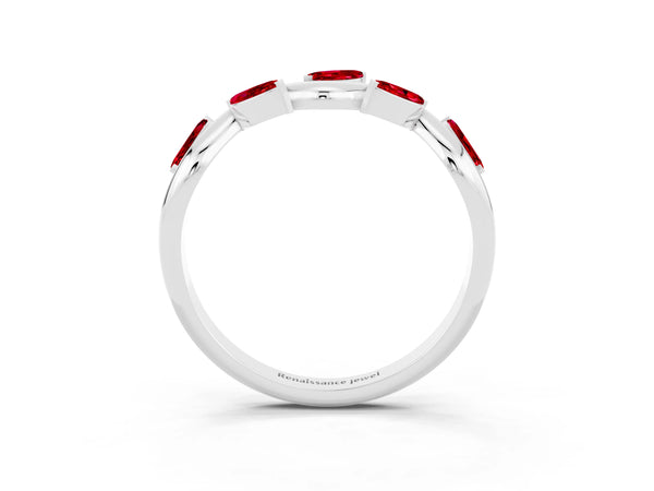 Platinum Marquise Lab-Grown Ruby Twisted Vine Wedding Band with Leaf-Set Stones