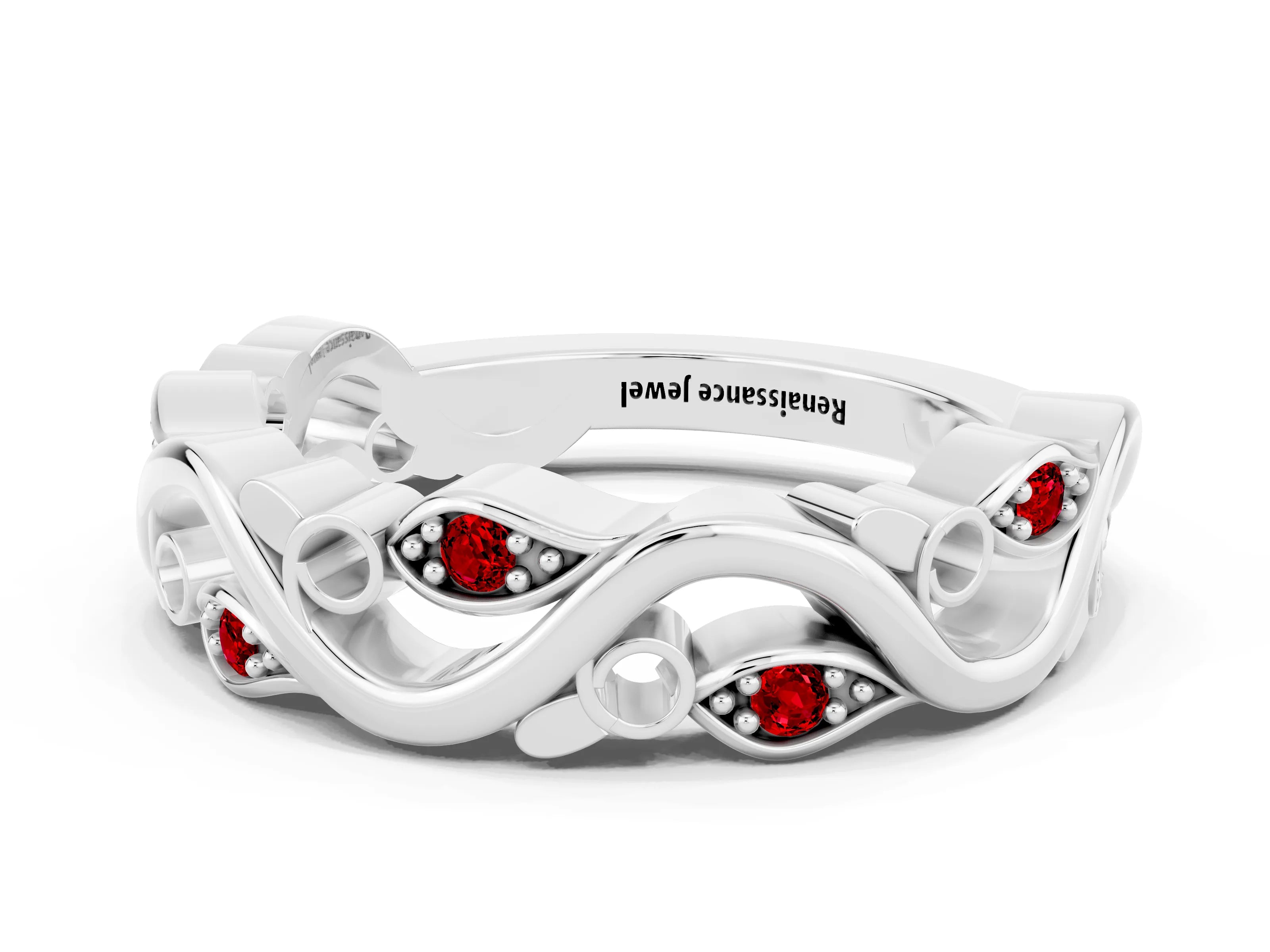 White gold Marquise Ruby Vine Eternity Band with Bezel Setting_18