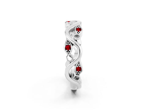 White gold Marquise Ruby Vine Eternity Band with Bezel Setting_32