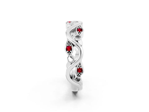 White gold Marquise Ruby Vine Eternity Band with Bezel Setting_44