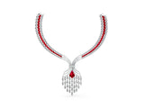 White gold Marquise Ruby and Diamond Statement Necklace with Kite Ruby Center and Cascading Fringe_1
