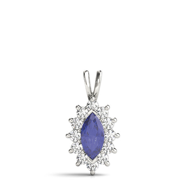 White gold Marquise Sapphire Halo Pendant with Prong Setting 1