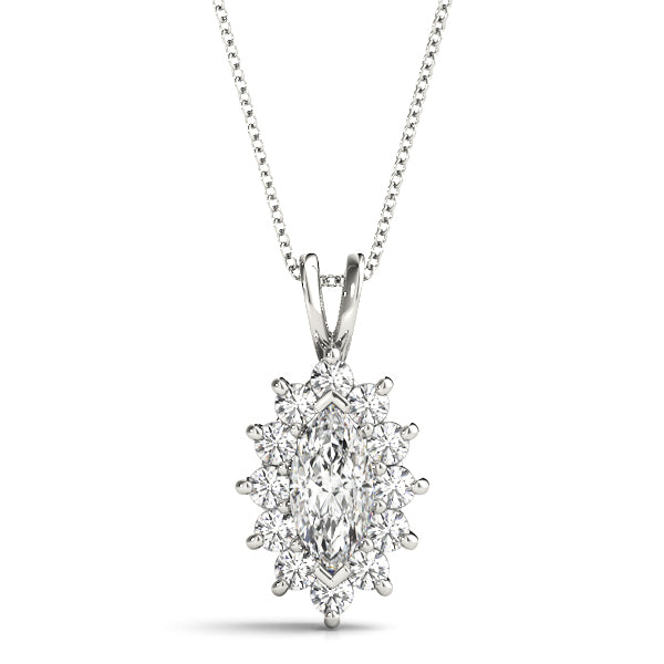 White gold Marquise Sapphire Halo Pendant with Prong Setting