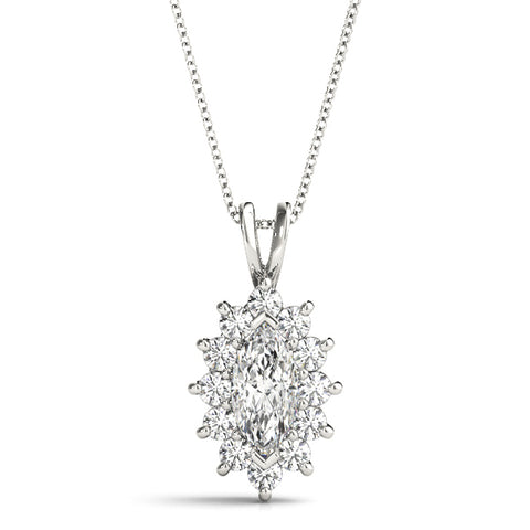 White gold Marquise Sapphire Halo Pendant with Prong Setting