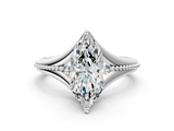White gold Marquise Solitaire Beaded Band Six-Prong Setting_4