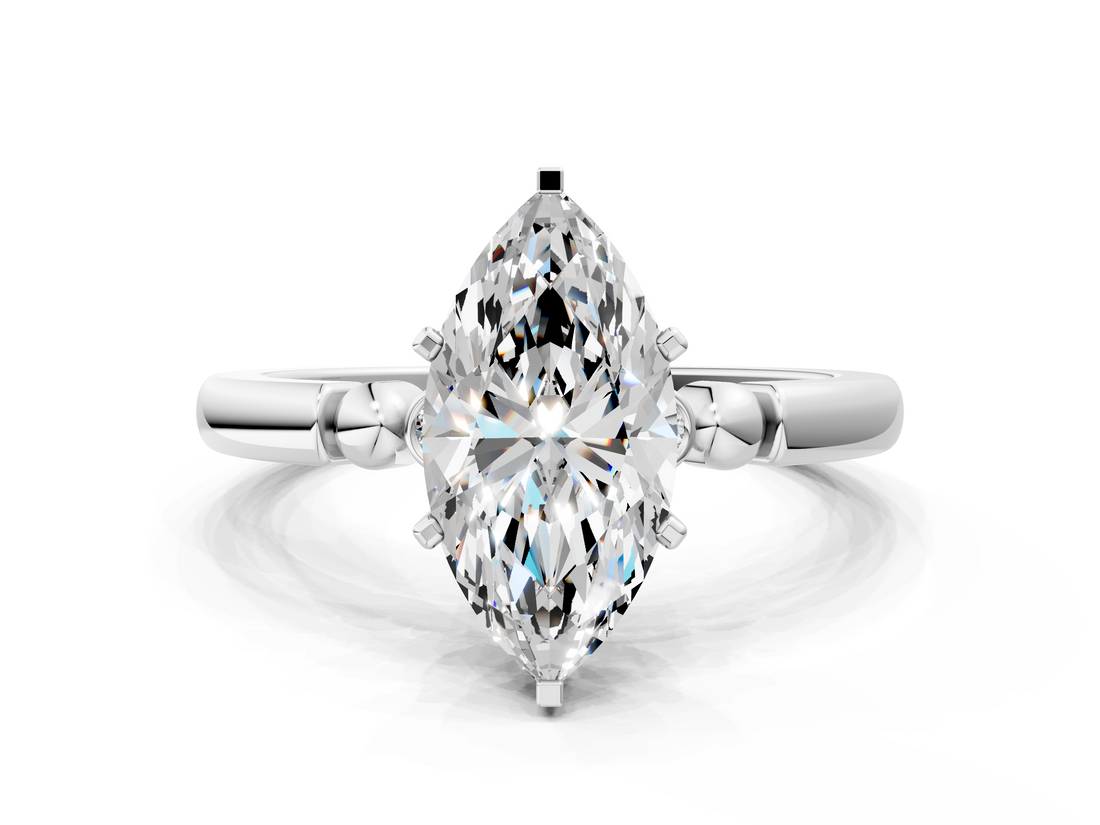 White gold Marquise Solitaire Beaded Band with Four-Prong Setting_102