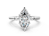 White gold Marquise Solitaire Beaded Band with Four-Prong Setting_109