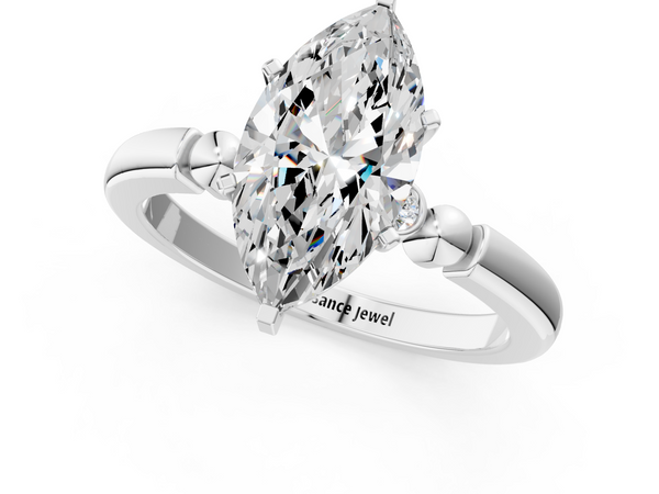 White gold Marquise Solitaire Beaded Band with Four-Prong Setting