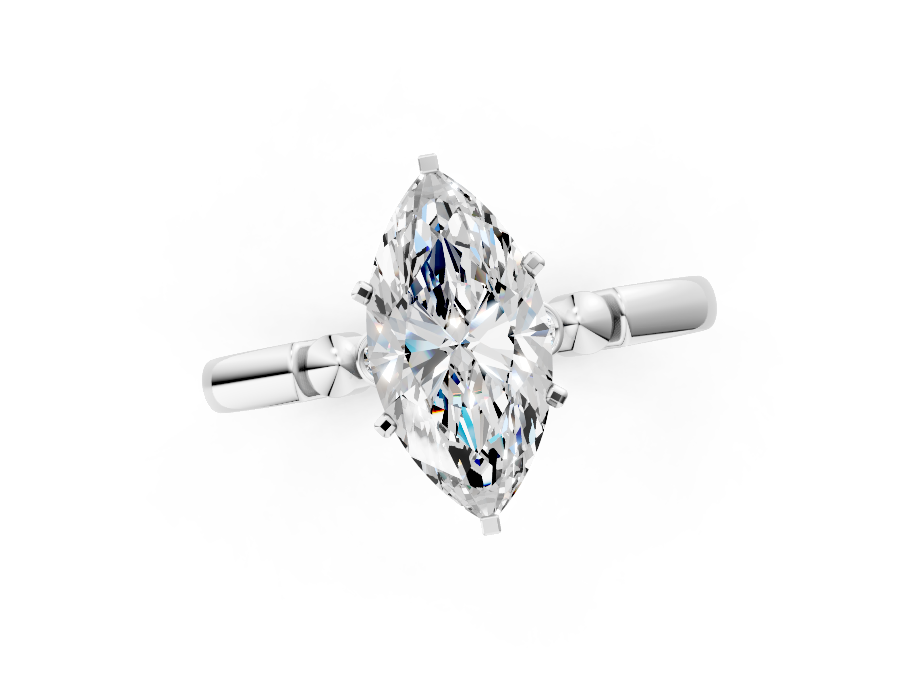 White gold Marquise Solitaire Beaded Band with Four-Prong Setting_52