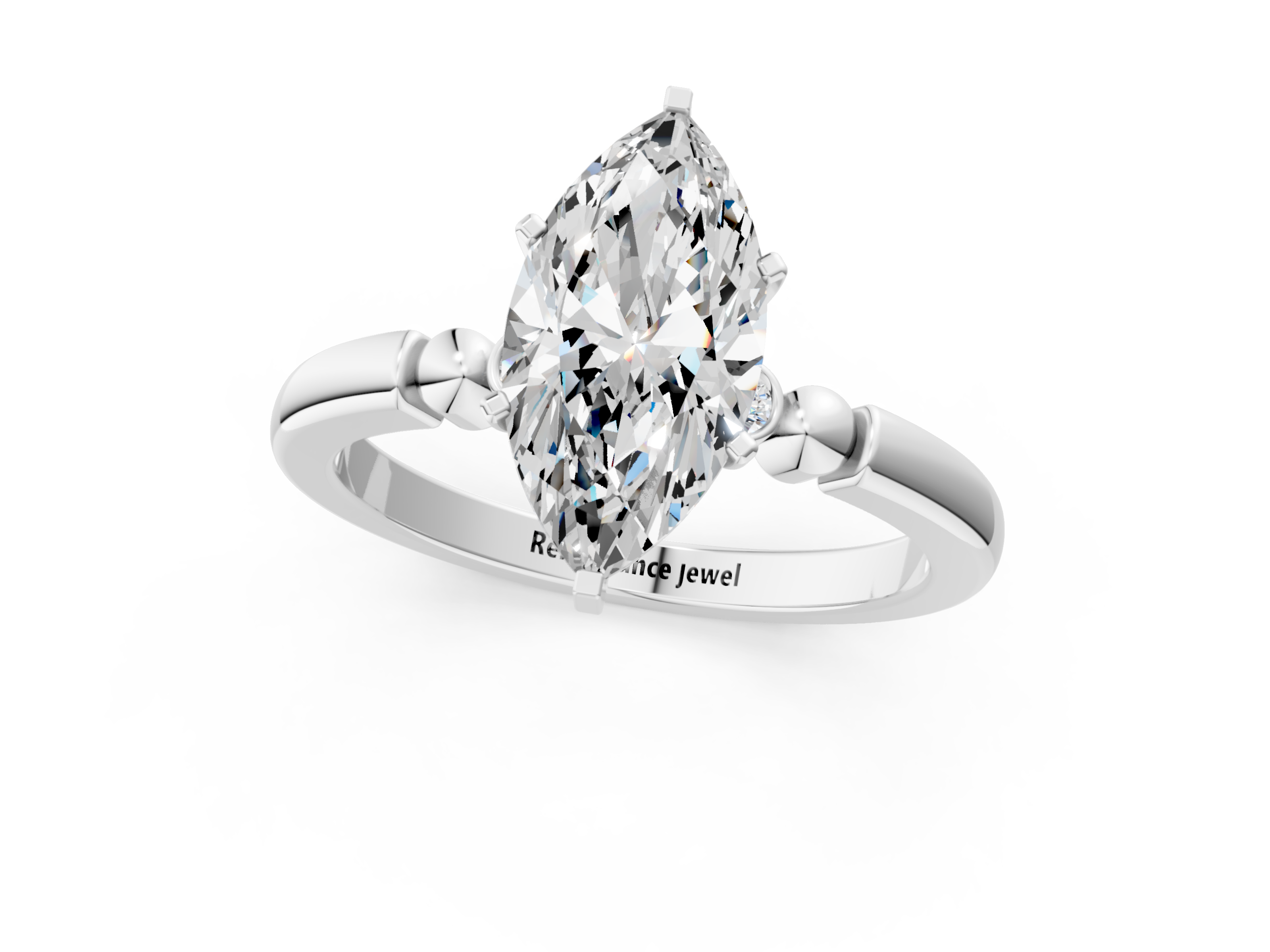 White gold Marquise Solitaire Beaded Band with Four-Prong Setting_53