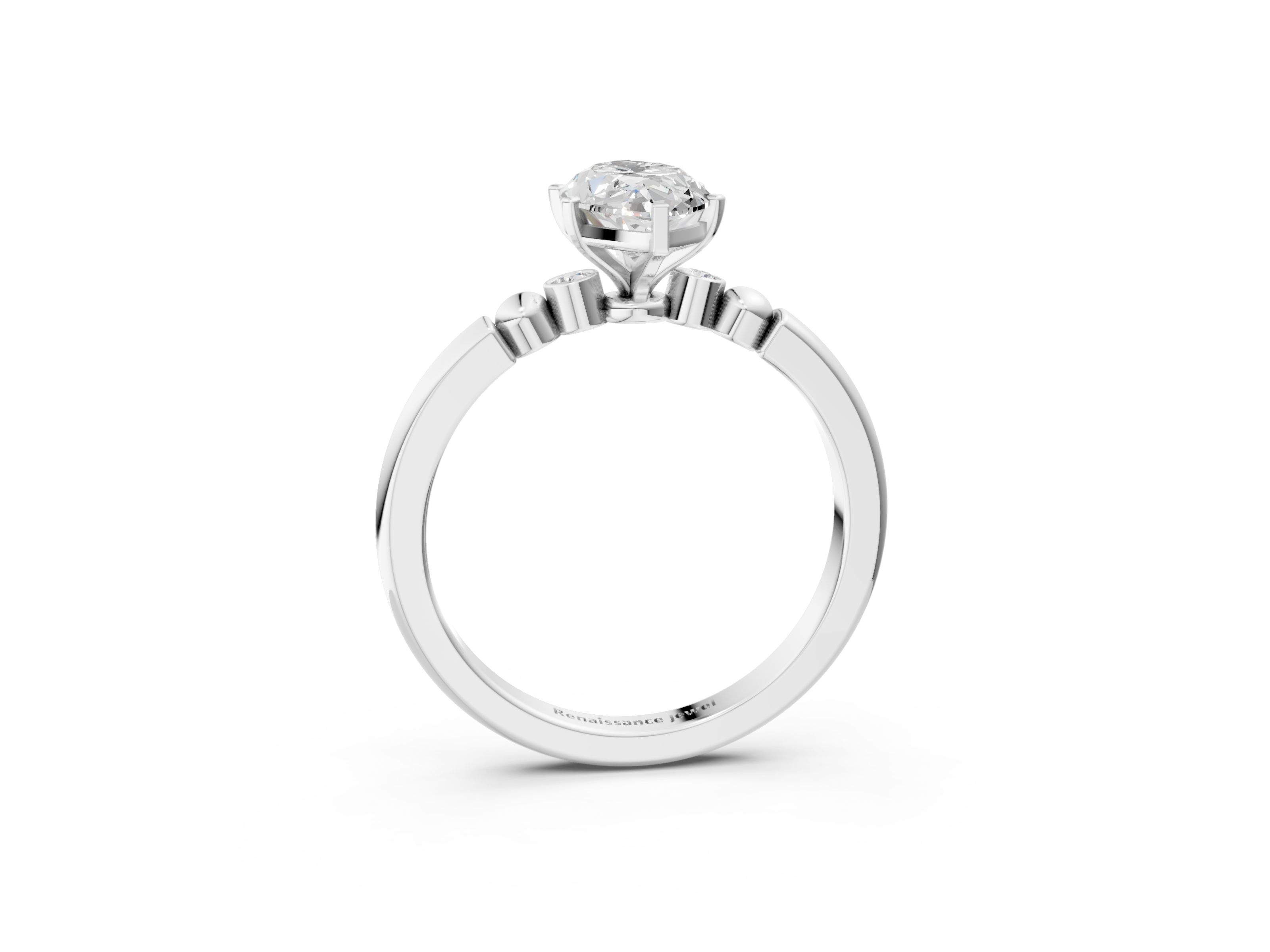 White gold Marquise Solitaire Beaded Band with Four-Prong Setting_55