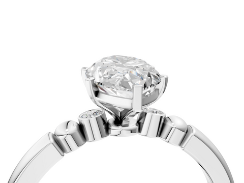 White gold Marquise Solitaire Beaded Band with Four-Prong Setting_56