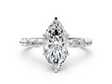 White gold Marquise Solitaire Bezel Accent Diamond Engagement Ring with Beaded Band and Four-Prong Setting_70
