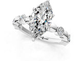 White gold Marquise Solitaire Bezel-Set Diamond Ring with Beaded Band and Four-Prong Setting_53