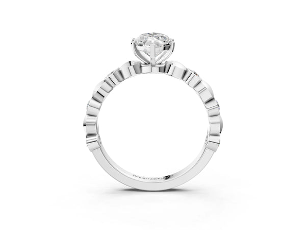 Platinum Marquise Engagement Ring Setting with Bezel Station Beaded Band