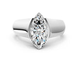 White gold Marquise Solitaire Bezel Set Diamond Ring with Wide Band_3