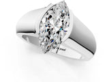 White gold Marquise Solitaire Bezel Set Diamond Ring with Wide Band_4