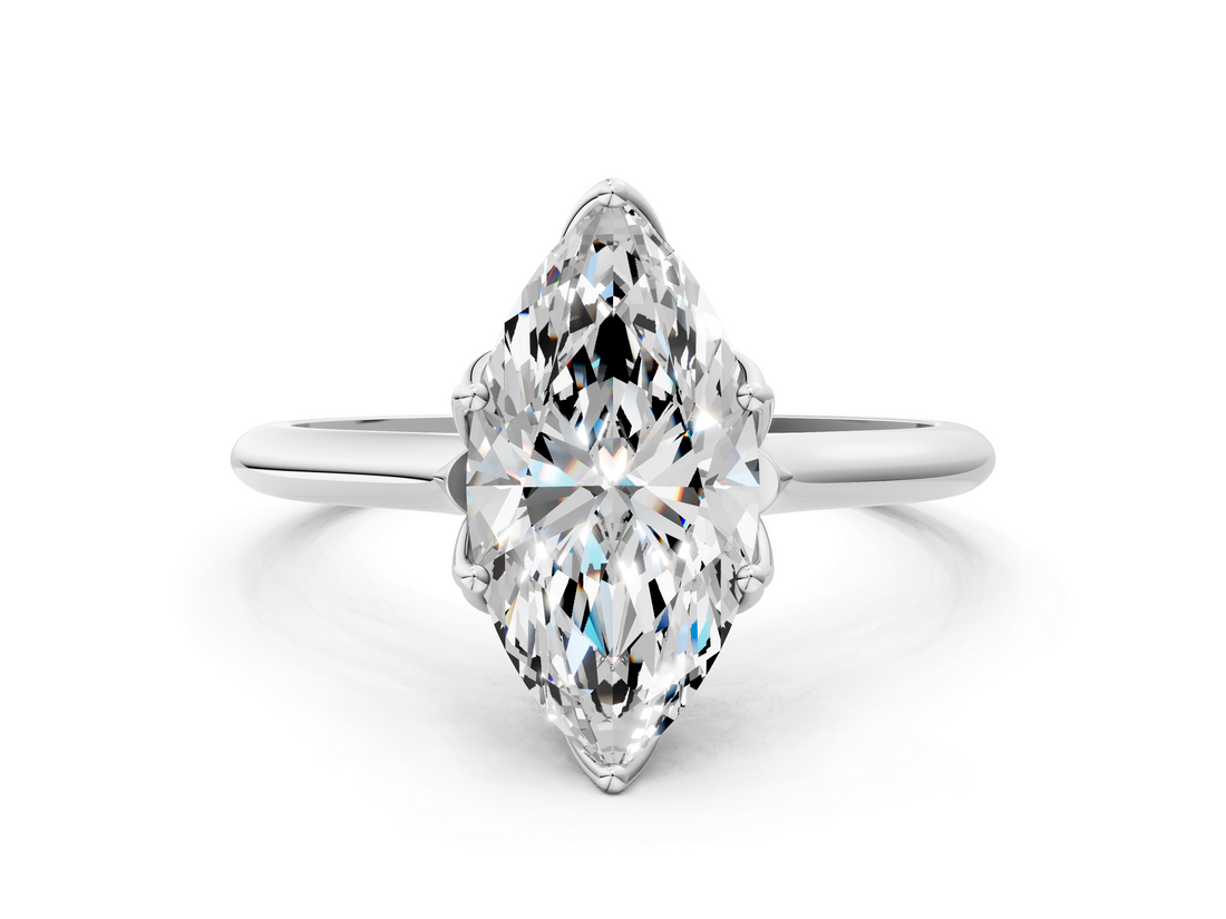 White gold Marquise Solitaire Cathedral Diamond Ring with Six-Prong Setting_25