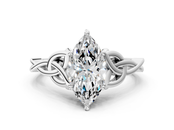 Sterling Silver Marquise Celtic Knot Solitaire Engagement Ring Setting with Open Knot Shoulders