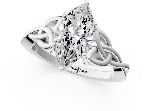 Sterling Silver Marquise Celtic Knot Solitaire Engagement Ring Setting with Open Knot Shoulders
