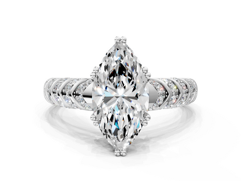 White gold Marquise Solitaire Chevron Pave Diamond Engagement Ring with Six-Prong Setting_3