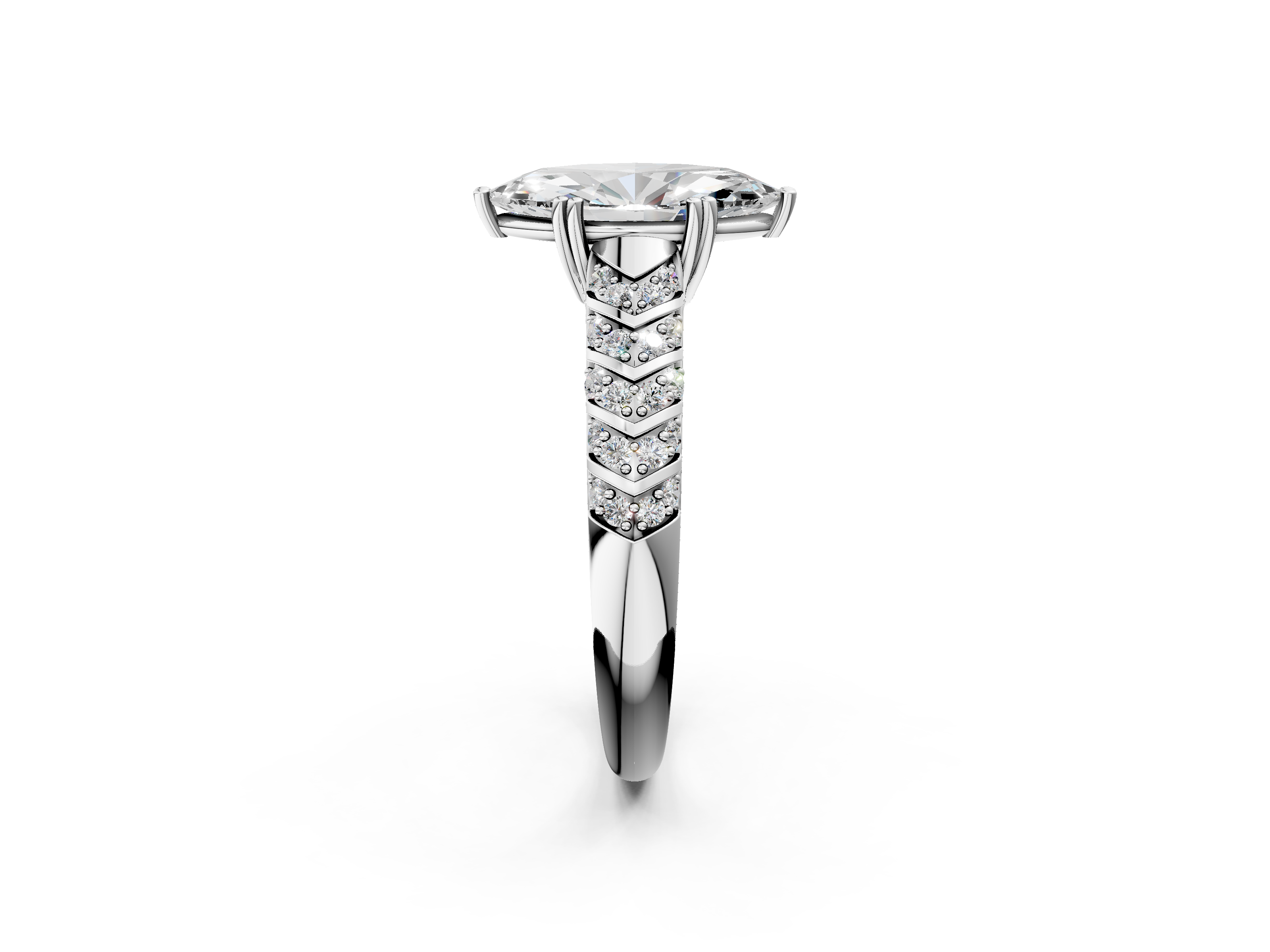 White gold Marquise Solitaire Chevron Pave Diamond Engagement Ring with Six-Prong Setting_5