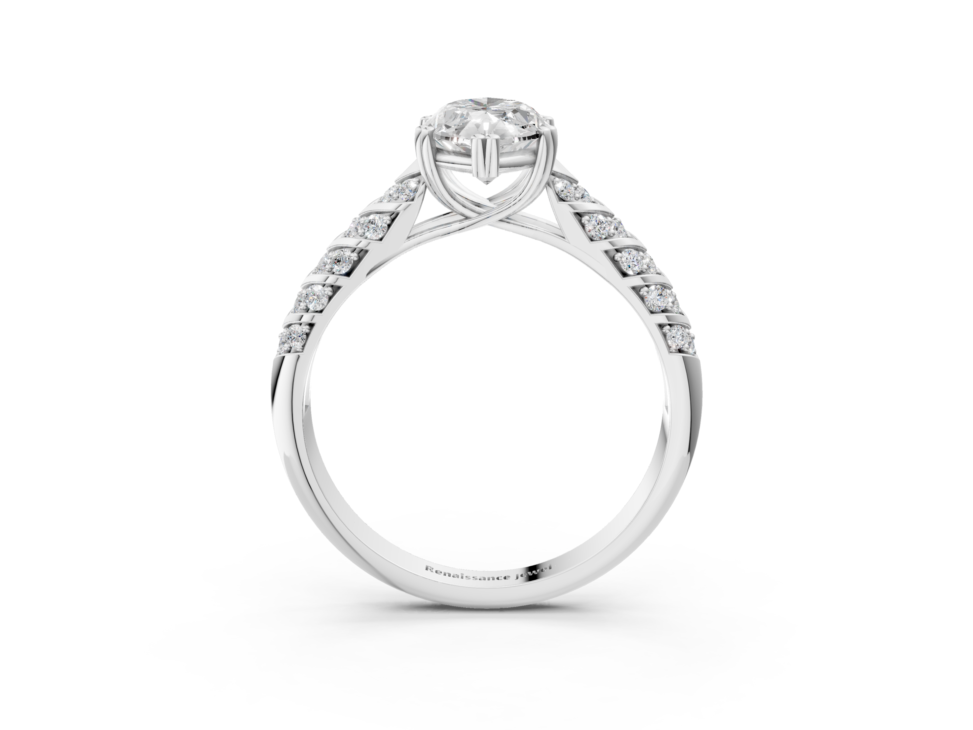 White gold Marquise Solitaire Chevron Pave Diamond Engagement Ring with Six-Prong Setting_6