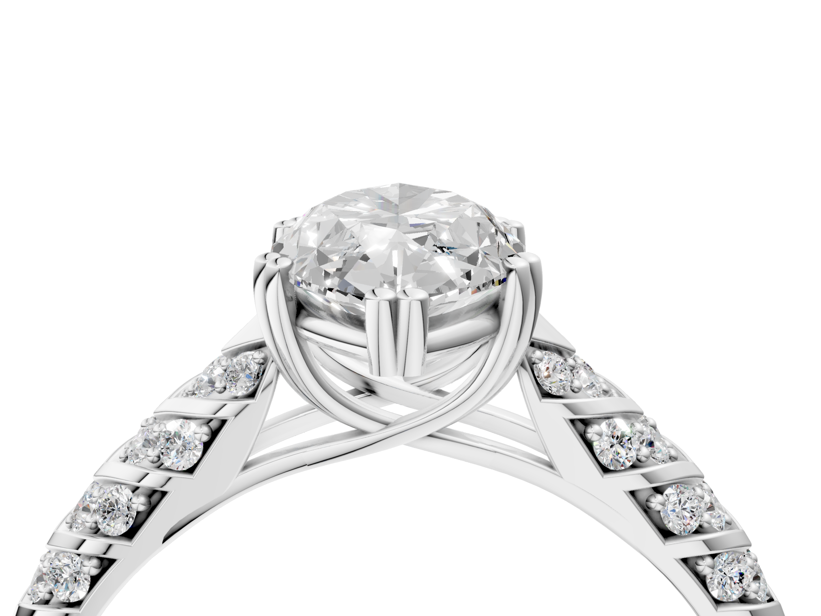 White gold Marquise Solitaire Chevron Pave Diamond Engagement Ring with Six-Prong Setting_7