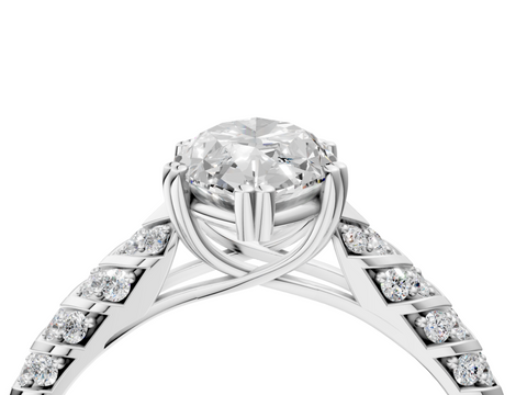 White gold Marquise Solitaire Chevron Pave Diamond Engagement Ring with Six-Prong Setting_7