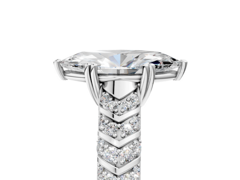 White gold Marquise Solitaire Chevron Pave Diamond Engagement Ring with Six-Prong Setting_8