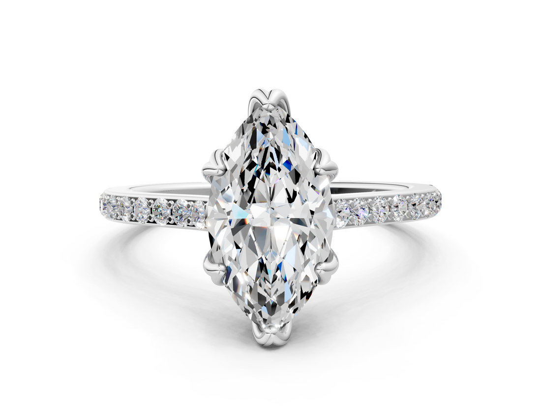 White gold Marquise Solitaire Diamond Engagement Ring with Pave Band and Six-Prong Setting_82