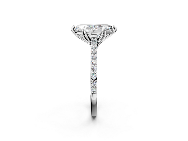 White gold Marquise Solitaire Diamond Engagement Ring with Pave Band and Six-Prong Setting