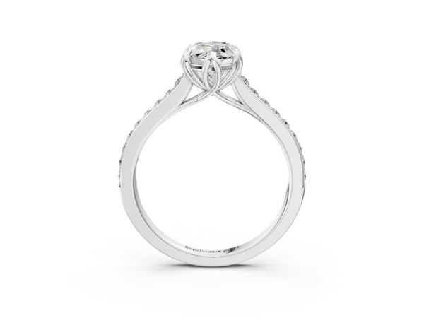 White gold Marquise Solitaire Diamond Engagement Ring with Pave Band and Six-Prong Setting