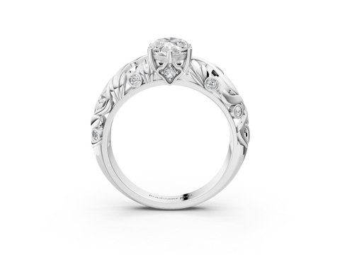 White gold Marquise Solitaire Diamond Leaf Vine Band with Prong Setting_62