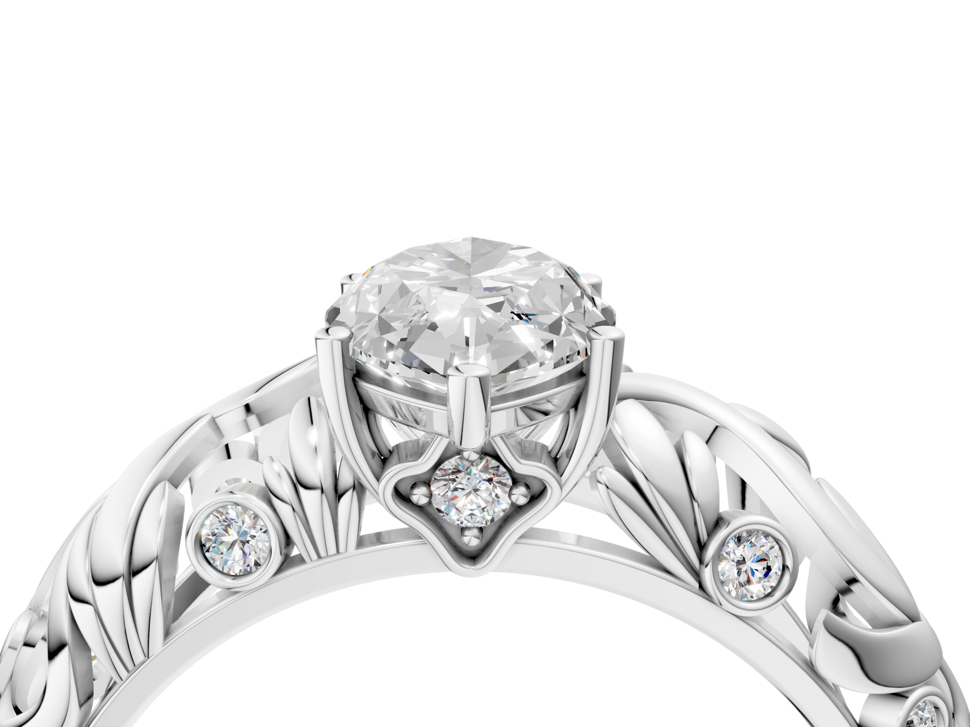 White gold Marquise Solitaire Diamond Leaf Vine Band with Prong Setting_63