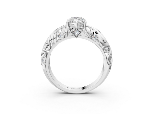 White gold Marquise Cut Solitaire Diamond Leaf-Inspired Vine Band Ring with Prong Setting