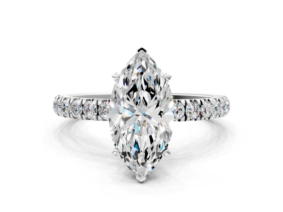 White gold Marquise Solitaire Diamond Pavé Band with Six-Prong Setting_50