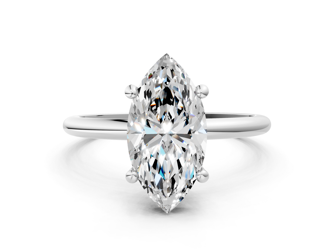 White gold Marquise Solitaire Diamond Ring with 4-Prong Setting on a Classic Band_3