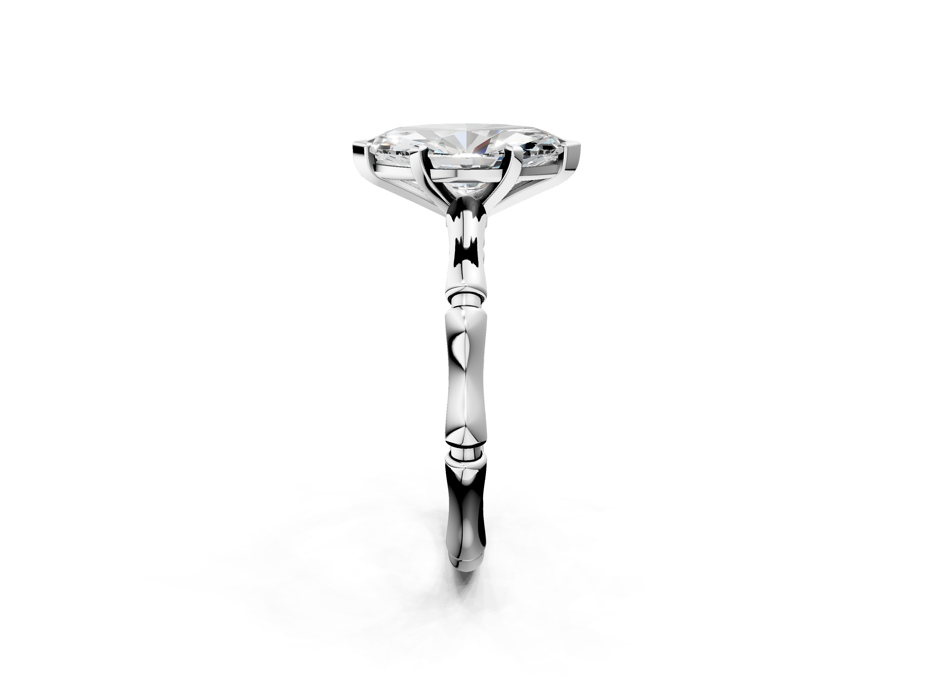 White gold Marquise Solitaire Diamond Ring with Bamboo Band and Four-Prong Setting_77