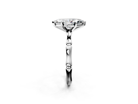 White gold Marquise Solitaire Diamond Ring with Bamboo Band and Four-Prong Setting_77