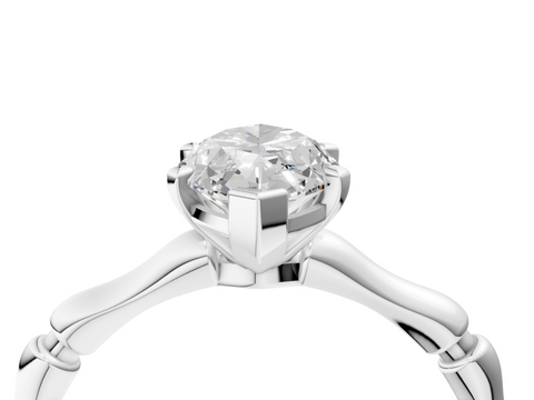 White gold Marquise Solitaire Diamond Ring with Bamboo Band and Four-Prong Setting_79