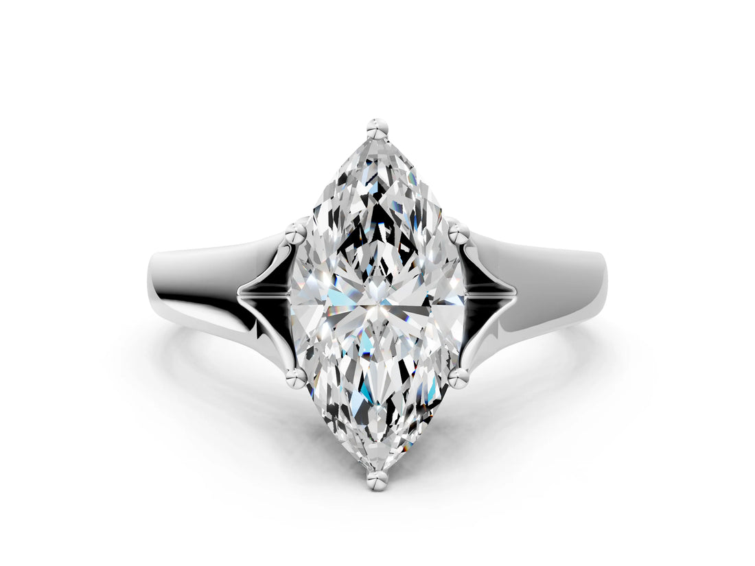 White gold Marquise Solitaire Diamond Ring with Cathedral Band and Four-Prong Setting_66