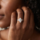 White gold Marquise Solitaire Diamond Ring with Channel-Set Baguette Band and Four-Prong Setting_15