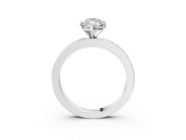 White gold Marquise Solitaire Diamond Ring with Channel-Set Baguette Band and Four-Prong Setting