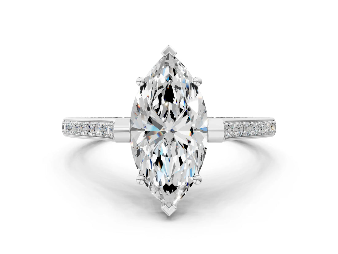 White gold Marquise Solitaire Diamond Ring with Channel Set Band and Bezel Prong Setting_56