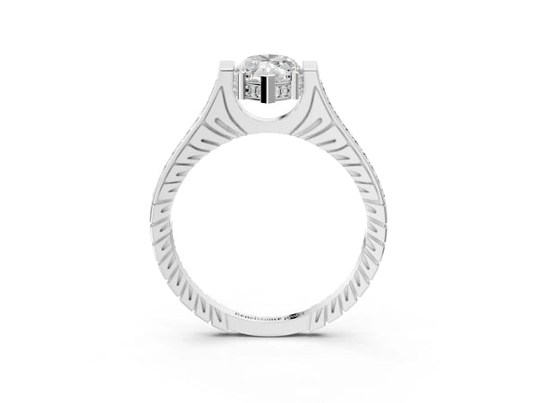 Platinum Marquise Vintage Cathedral Engagement Ring Setting with Engraved Sides and Pave