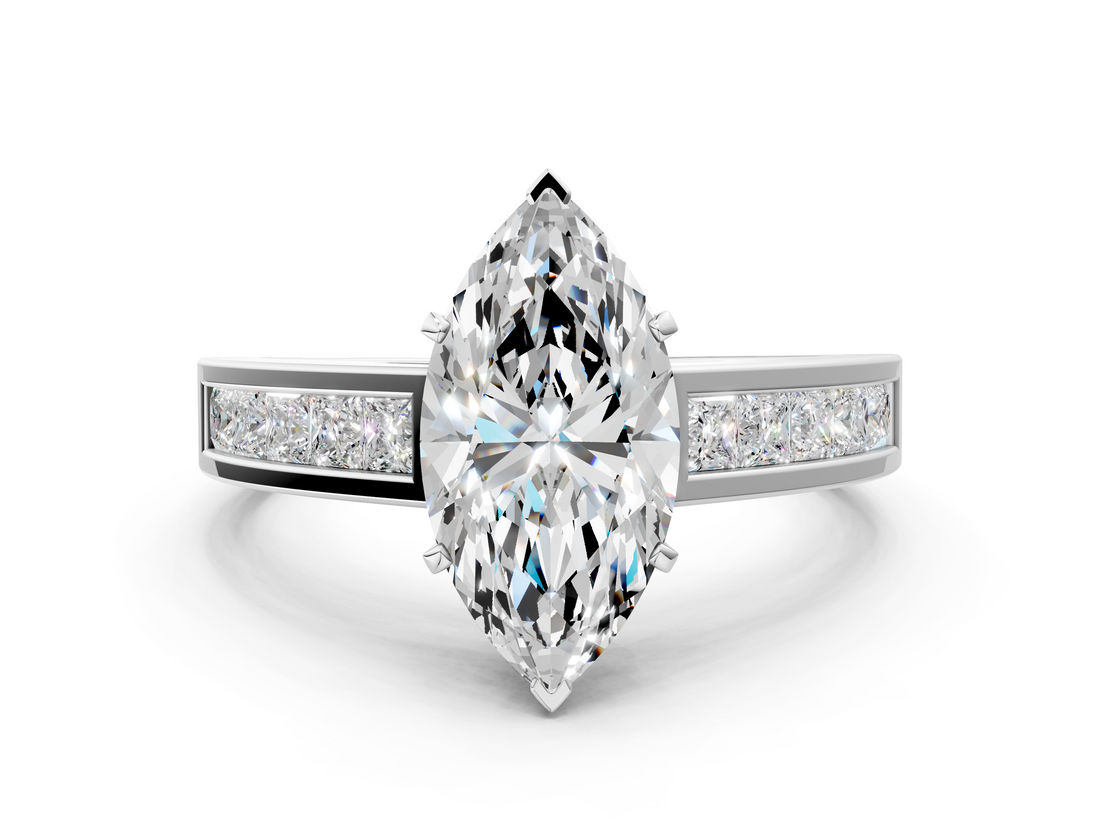 White gold Marquise Solitaire Diamond Ring with Channel-Set Band and Four-Prong Setting_23